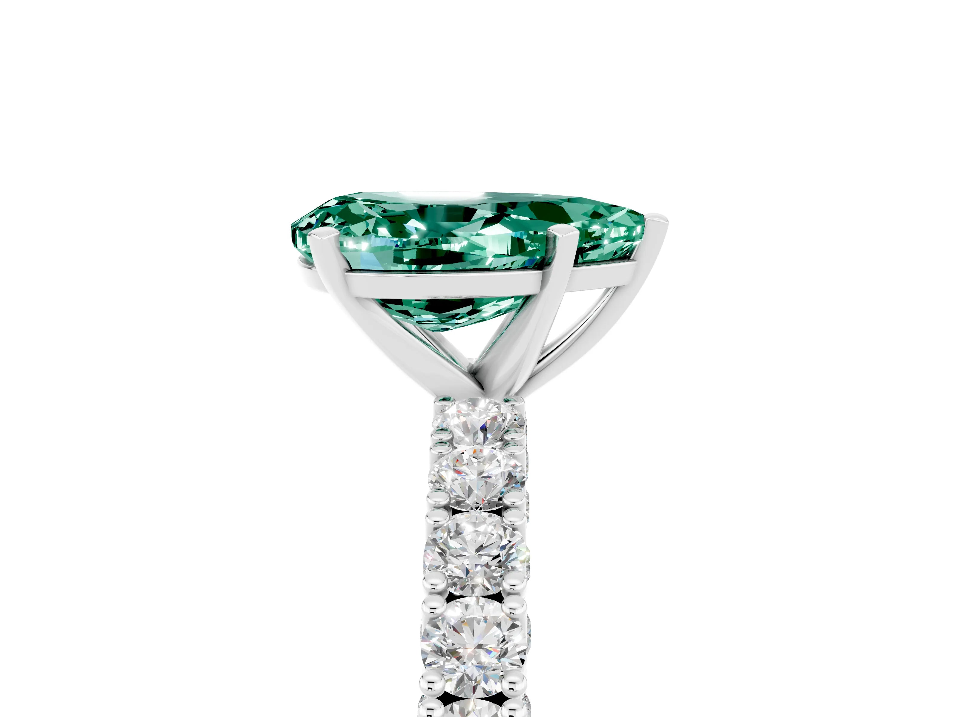 White gold Pear Cut Diamond Pavé Band Solitaire Ring with Prong Setting_5