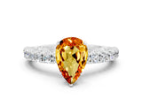 White gold Pear Cut Diamond Pavé Band Solitaire Ring with Prong Setting