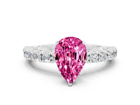 White gold Pear Cut Diamond Pavé Band Solitaire Ring with Prong Setting