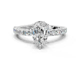 White gold Pear Cut Diamond Pavé Band Solitaire Ring with Prong Setting_95