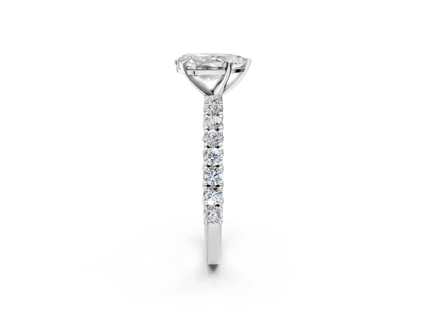 Sterling Silver Pear-Shaped Solitaire Engagement Ring Setting with Two-Row Round Accent Band