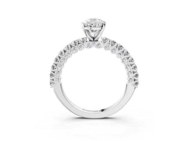 Sterling Silver Pear-Shaped Solitaire Engagement Ring Setting with Two-Row Round Accent Band