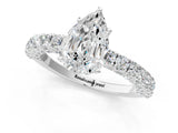 White gold Pear Cut Diamond Pavé Band Solitaire Ring with Prong Setting_98