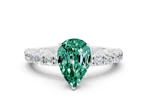 White gold Pear Cut Diamond Pavé Band Solitaire Ring with Prong Setting