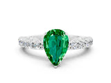 White gold Pear Cut Diamond Pavé Band Solitaire Ring with Prong Setting