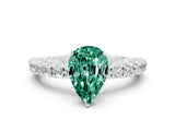 White gold Pear Cut Diamond Pavé Band Solitaire Ring with Prong Setting