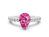 White gold Pear Cut Diamond Pavé Band Solitaire Ring with Prong Setting