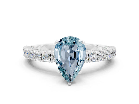 White gold Pear Cut Diamond Pavé Band Solitaire Ring with Prong Setting