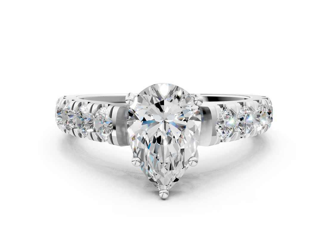 White gold Pear Cut Diamond Pavé Band Solitaire with Four-Prong Setting_35