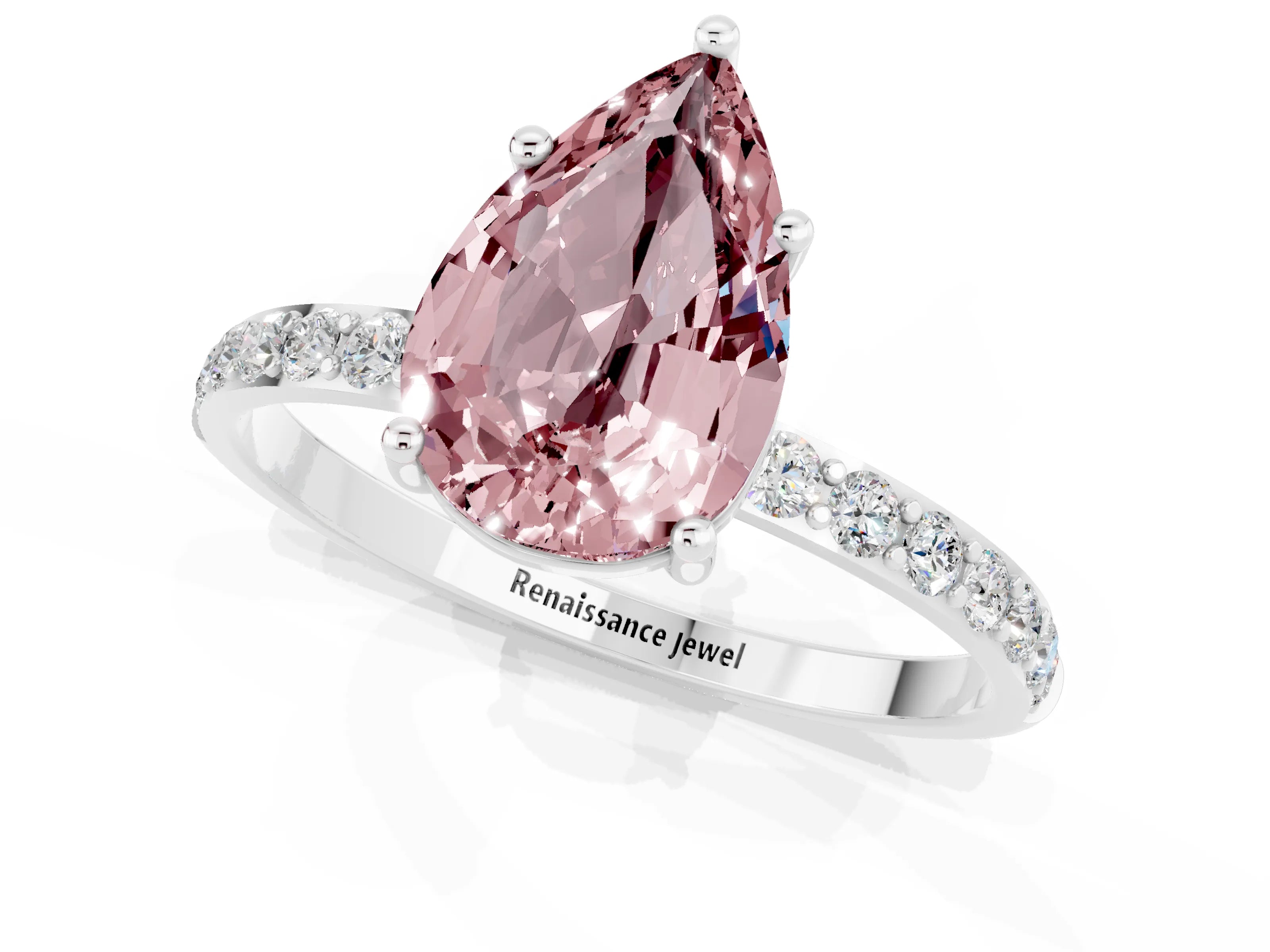 White gold Pear Cut Diamond Pavé Band with Six-Prong Setting_1
