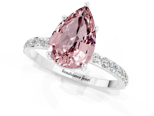 White gold Pear Cut Diamond Pavé Band with Six-Prong Setting