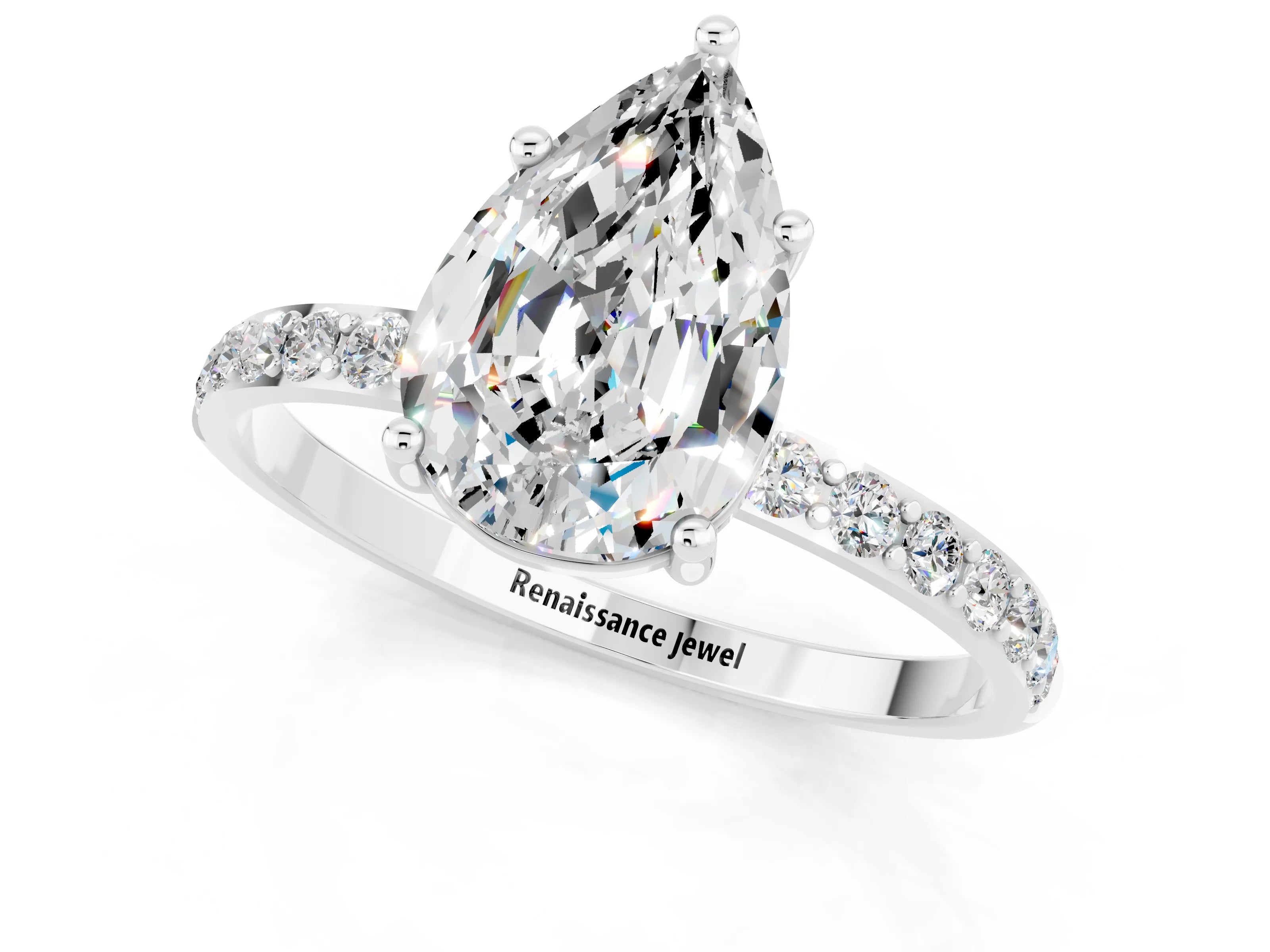 White gold Pear Cut Diamond Pavé Band with Six-Prong Setting_1