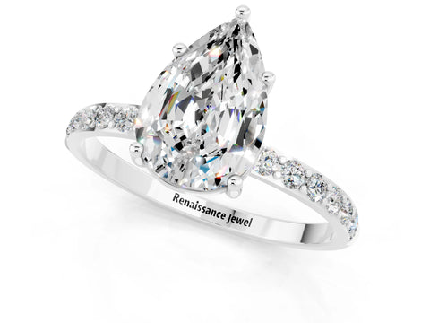 White gold Pear Cut Diamond Pavé Band with Six-Prong Setting_1
