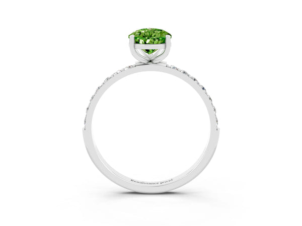White gold Pear Cut Diamond Pavé Band with Six-Prong Setting