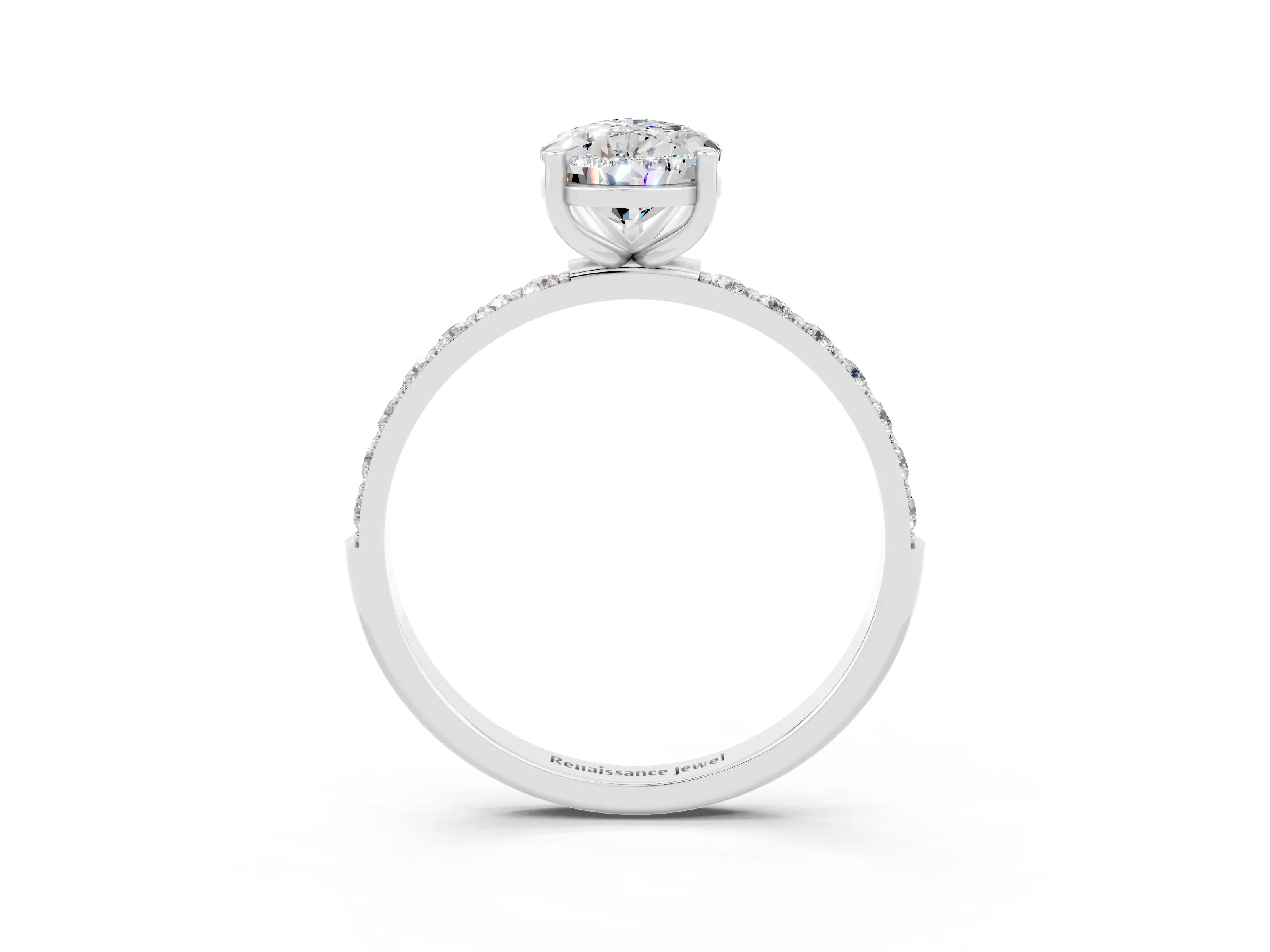 White gold Pear Cut Diamond Pavé Band with Six-Prong Setting_3