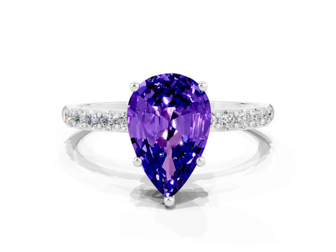 White gold Pear Cut Diamond Pavé Band with Six-Prong Setting