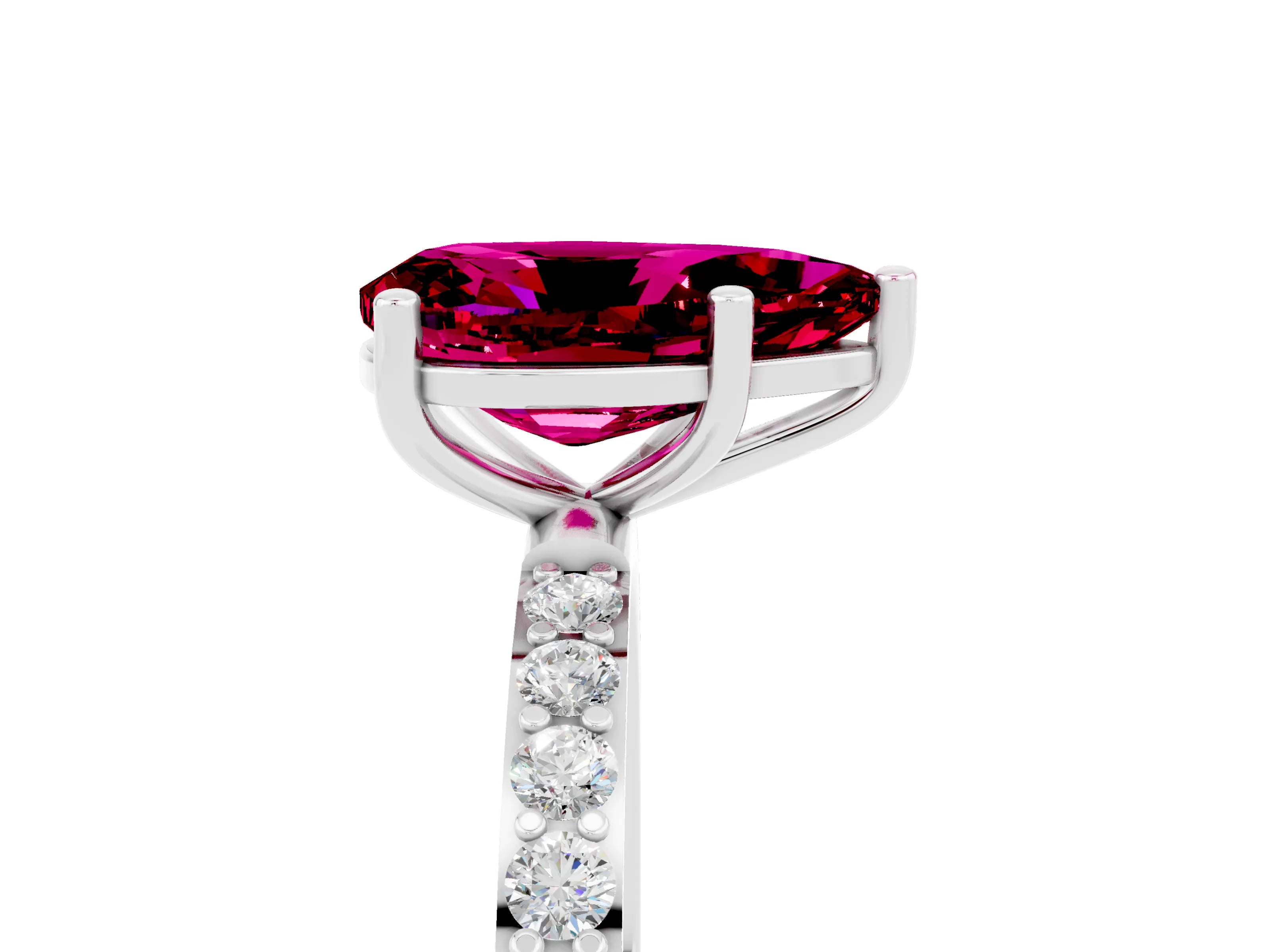 White gold Pear Cut Diamond Pavé Band with Six-Prong Setting_5