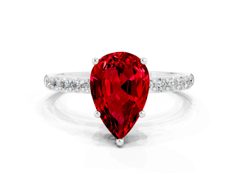 White gold Pear Cut Diamond Pavé Band with Six-Prong Setting