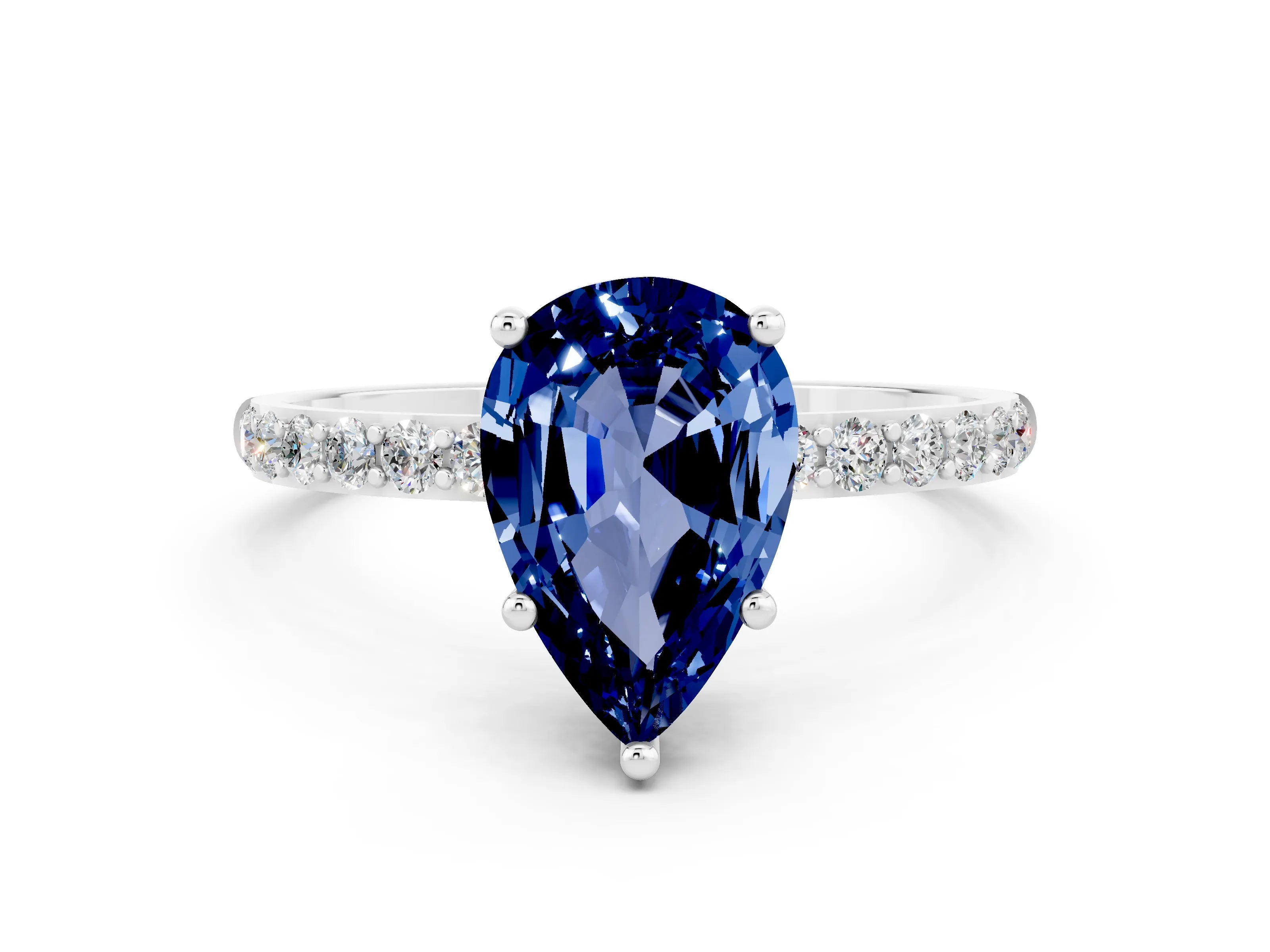 White gold Pear Cut Diamond Pavé Band with Six-Prong Setting