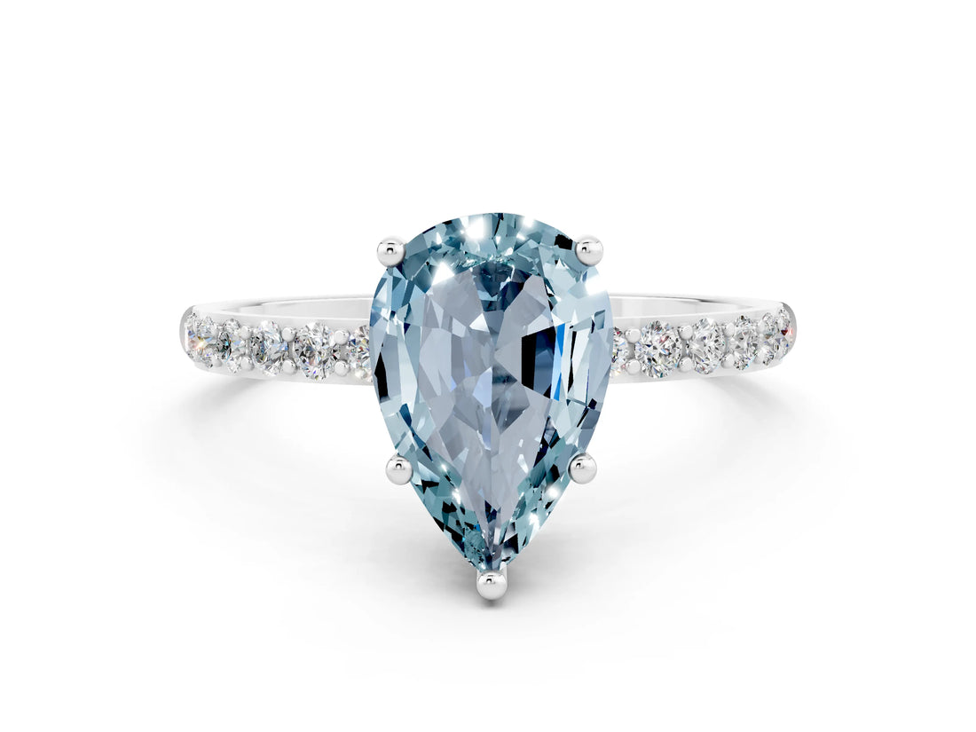 White gold Pear Cut Diamond Pavé Band with Six-Prong Setting