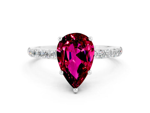 White gold Pear Cut Diamond Pavé Band with Six-Prong Setting