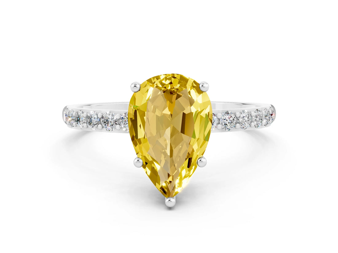 White gold Pear Cut Diamond Pavé Band with Six-Prong Setting