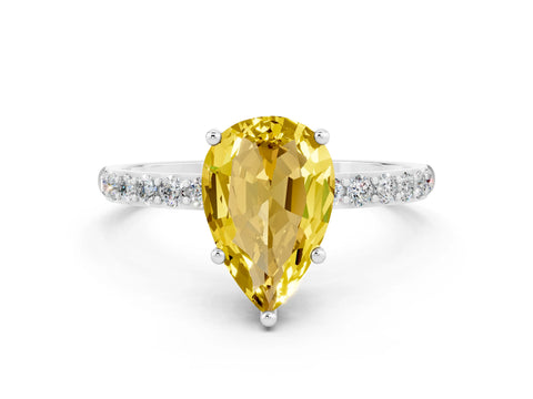 White gold Pear Cut Diamond Pavé Band with Six-Prong Setting