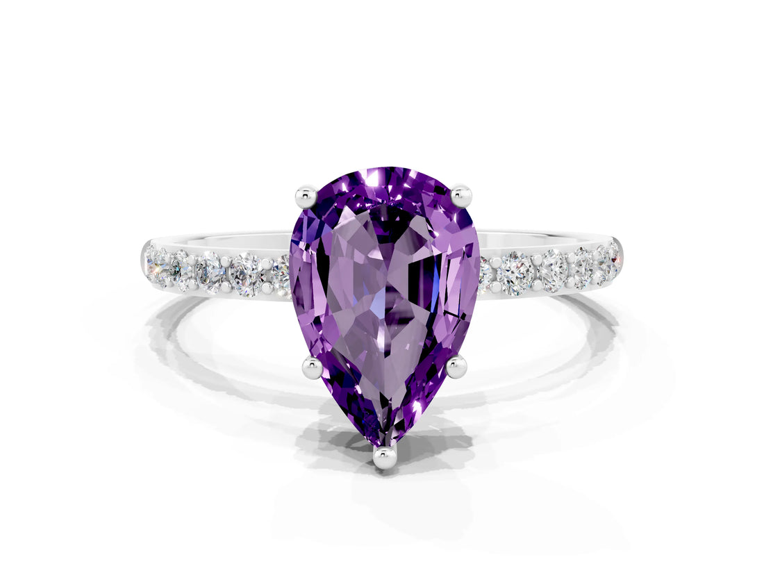 White gold Pear Cut Diamond Pavé Band with Six-Prong Setting