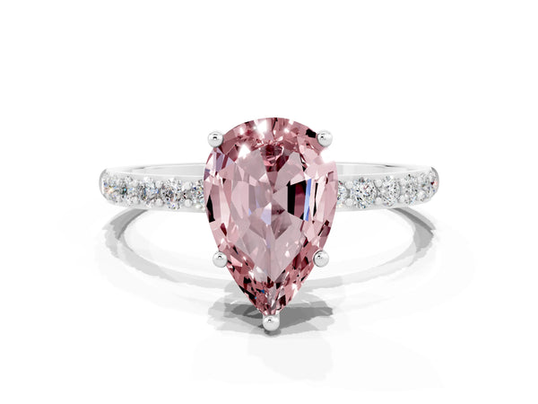 White gold Pear Cut Diamond Pavé Band with Six-Prong Setting