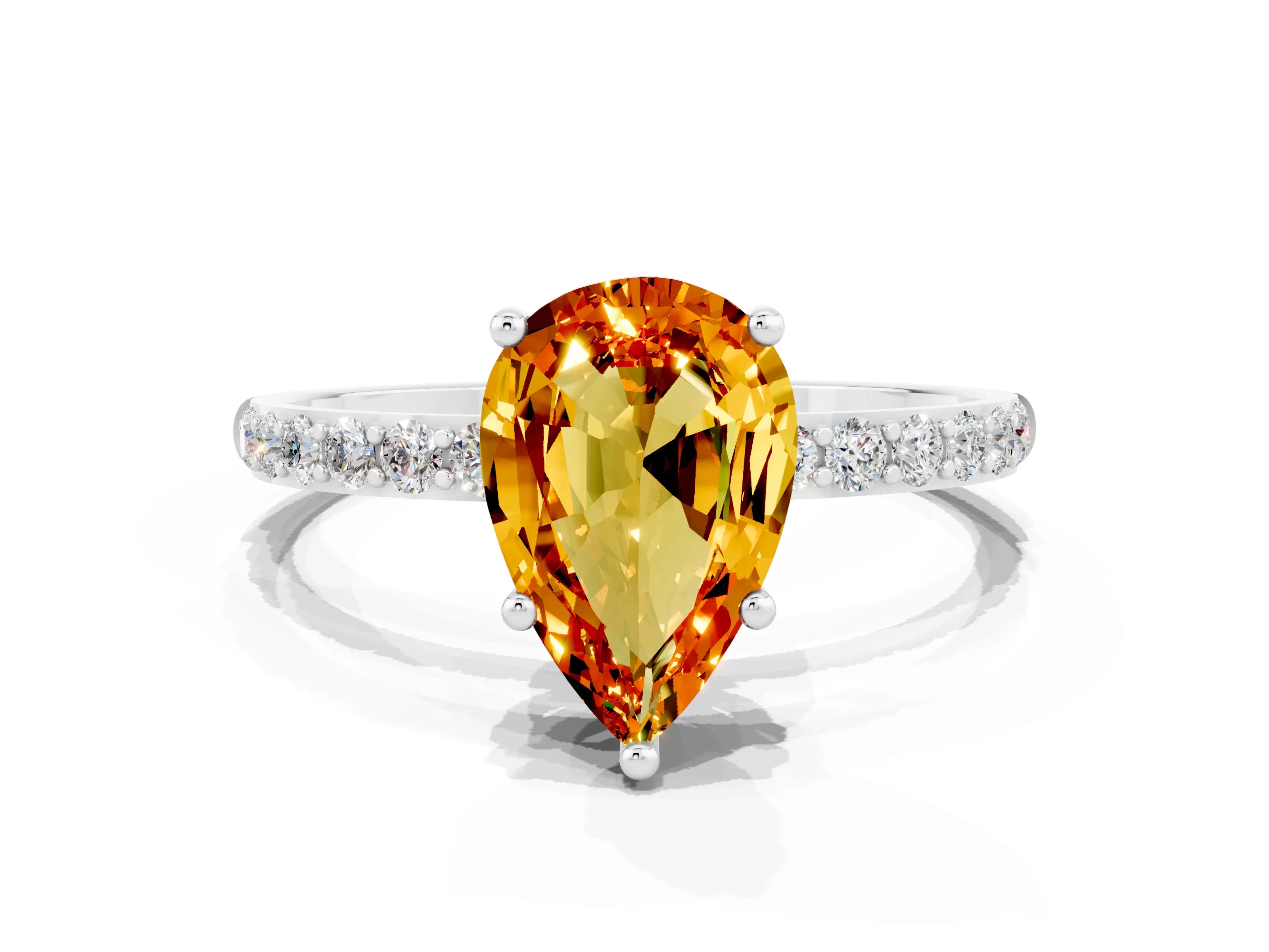 White gold Pear Cut Diamond Pavé Band with Six-Prong Setting