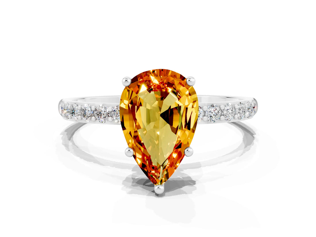 White gold Pear Cut Diamond Pavé Band with Six-Prong Setting