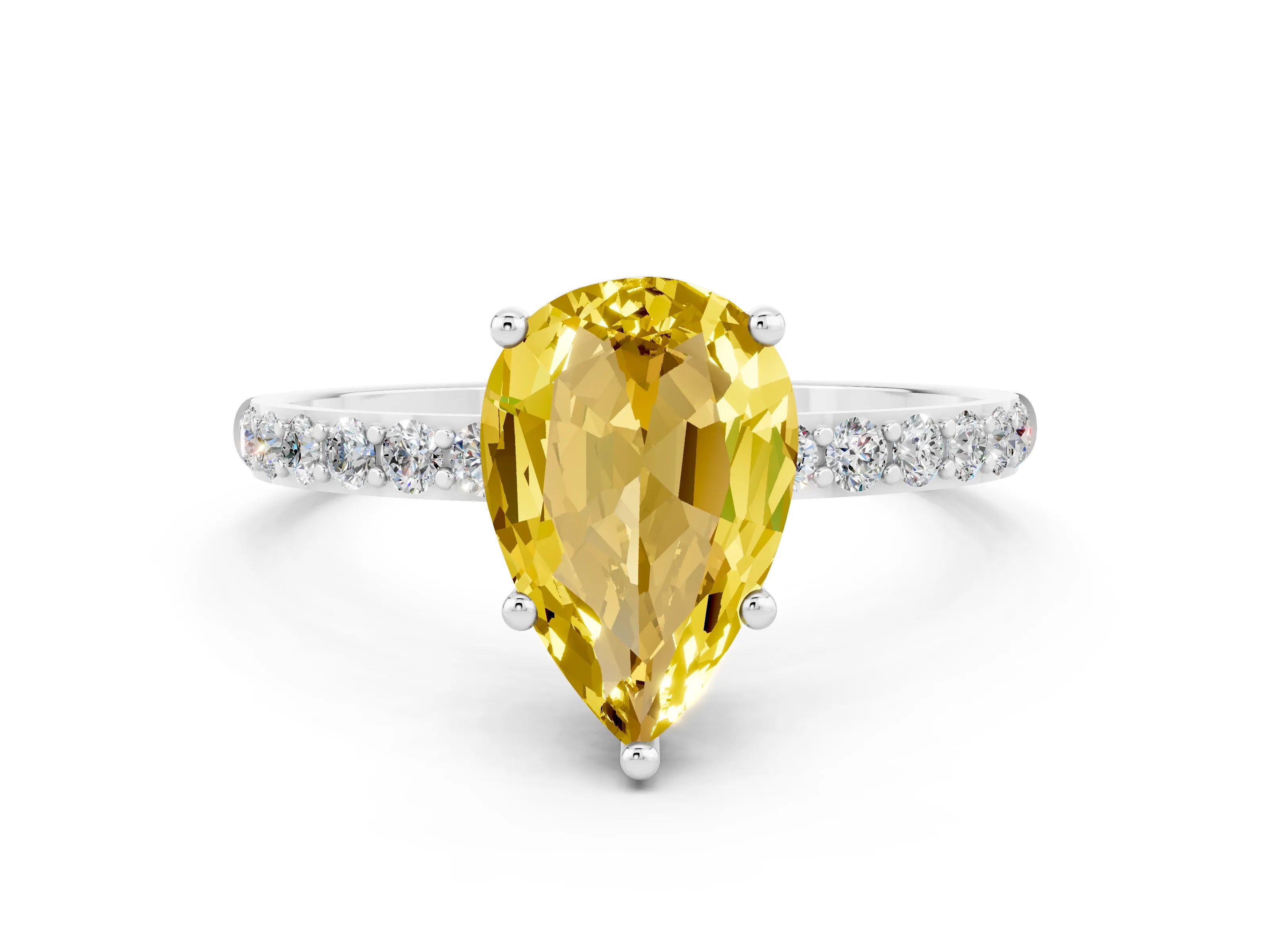 White gold Pear Cut Diamond Pavé Band with Six-Prong Setting