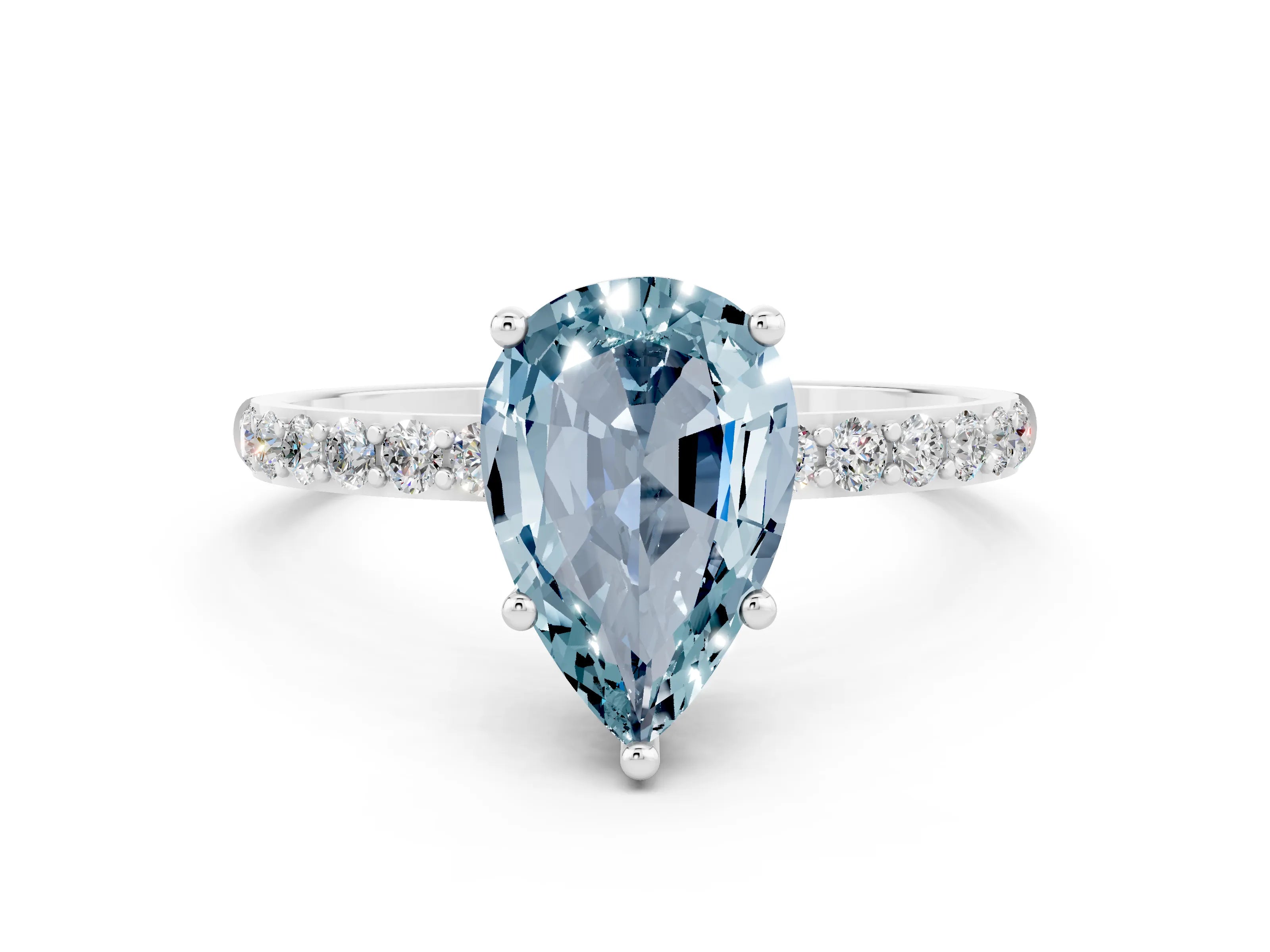 White gold Pear Cut Diamond Pavé Band with Six-Prong Setting
