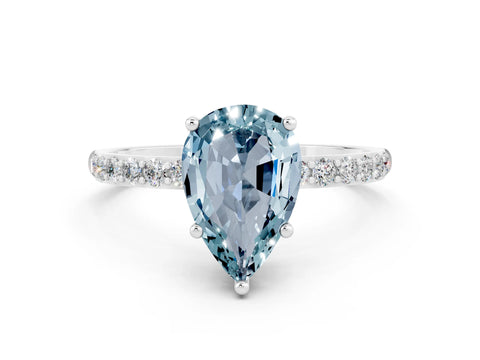 White gold Pear Cut Diamond Pavé Band with Six-Prong Setting