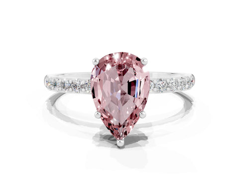 White gold Pear Cut Diamond Pavé Band with Six-Prong Setting