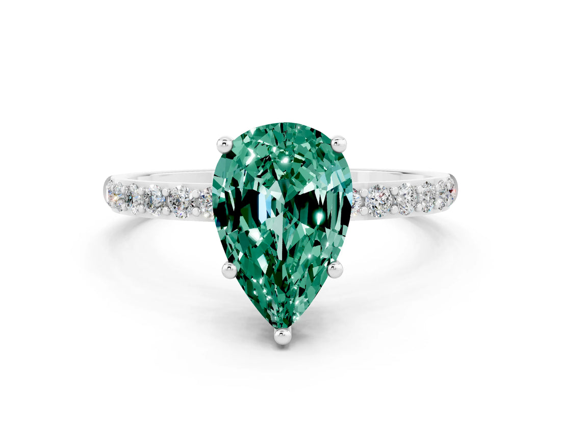 White gold Pear Cut Diamond Pavé Band with Six-Prong Setting