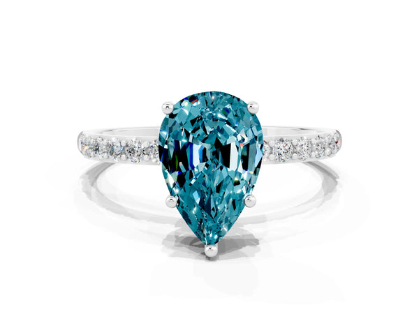 Silver Pear Cut Diamond Pavé Band with Six-Prong Setting