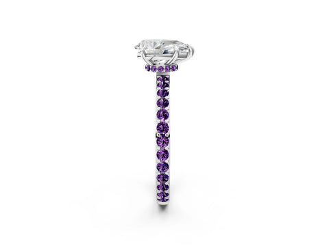 White gold Pear Cut Diamond Pavé Engagement Ring with Round with Amethyst side stone Accents and Prong Setting_14