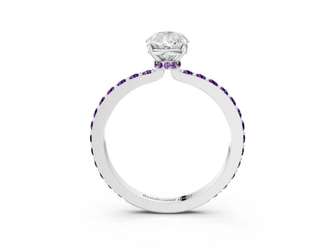 White gold Pear Cut Diamond Pavé Engagement Ring with Round with Amethyst side stone Accents and Prong Setting_15