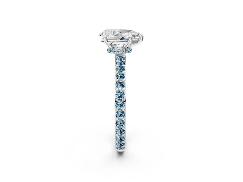 White gold Pear Cut Diamond Pavé Engagement Ring with Round with Aquamarine side stone Accents and Prong Setting_26