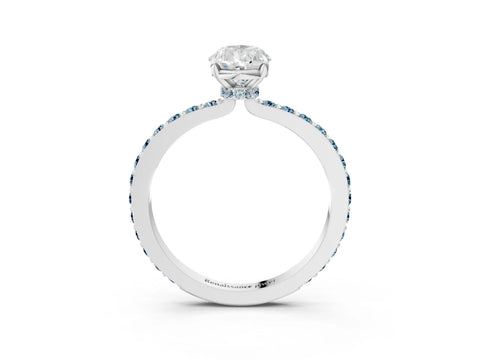 White gold Pear Cut Diamond Pavé Engagement Ring with Round with Aquamarine side stone Accents and Prong Setting_27