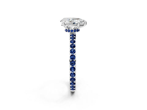White gold Pear Cut Diamond Pavé Engagement Ring with Round with Blue Sapphire side stone Accents and Prong Setting_14