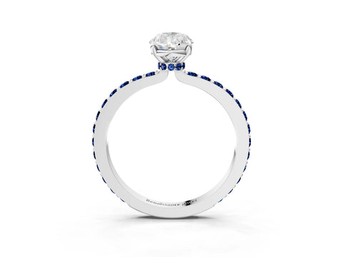 White gold Pear Cut Diamond Pavé Engagement Ring with Round with Blue Sapphire side stone Accents and Prong Setting_15