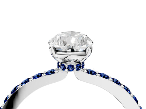 White gold Pear Cut Diamond Pavé Engagement Ring with Round with Blue Sapphire side stone Accents and Prong Setting_16