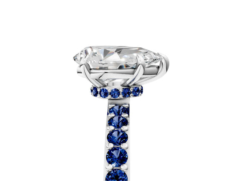 White gold Pear Cut Diamond Pavé Engagement Ring with Round with Blue Sapphire side stone Accents and Prong Setting_17