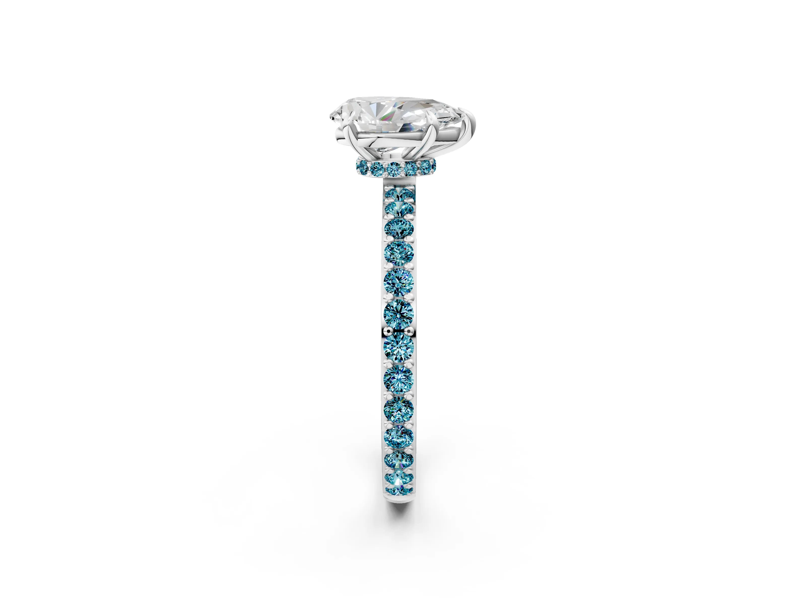 White gold Pear Cut Diamond Pavé Engagement Ring with Round with Blue Topaz side stone Accents and Prong Setting_14