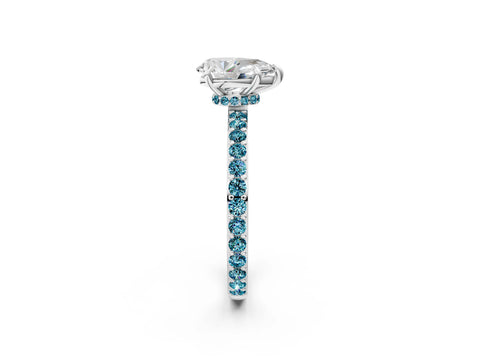 White gold Pear Cut Diamond Pavé Engagement Ring with Round with Blue Topaz side stone Accents and Prong Setting_14