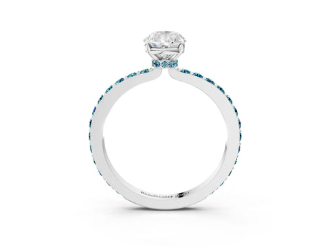 White gold Pear Cut Diamond Pavé Engagement Ring with Round with Blue Topaz side stone Accents and Prong Setting_27