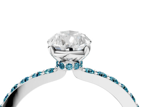 White gold Pear Cut Diamond Pavé Engagement Ring with Round with Blue Topaz side stone Accents and Prong Setting_28