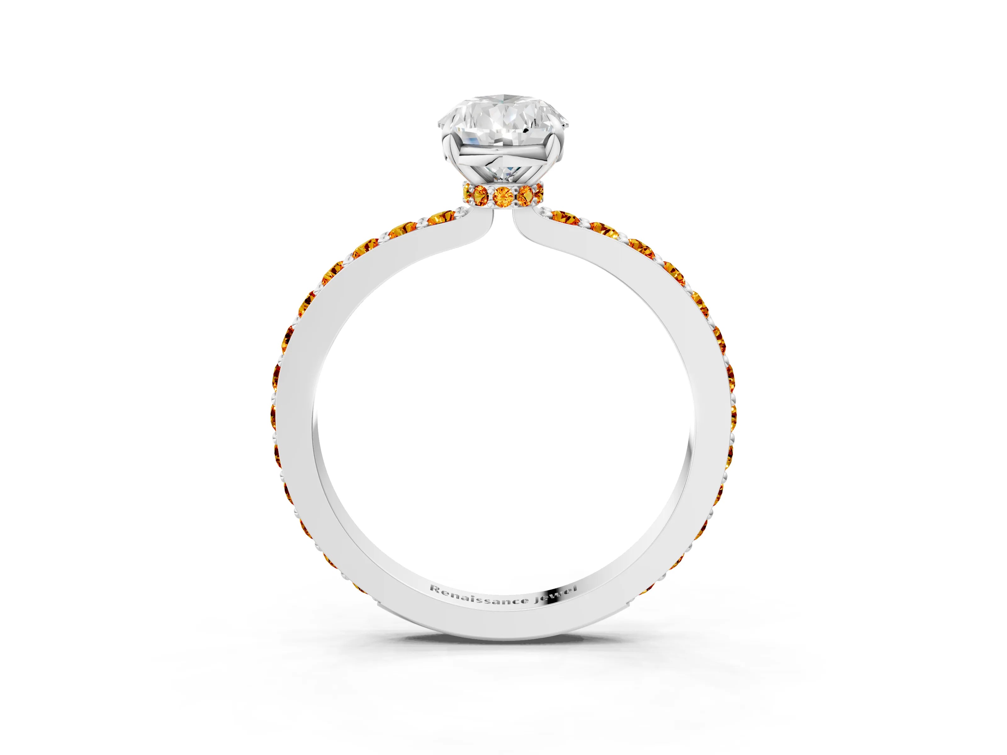 White gold Pear Cut Diamond Pavé Engagement Ring with Round with Citrine side stone Accents and Prong Setting_15